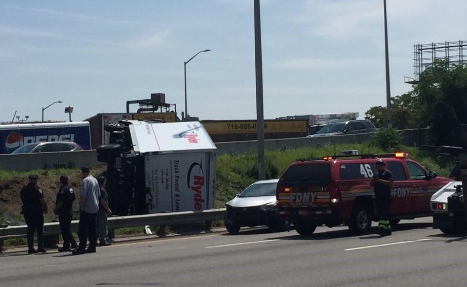 <p>Truck overturned on Long Island Expressway in Nassau County.